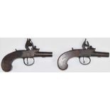 A pair of Dutton of London flintlock pocket pistols each with named and engraved lock, thumb-slide