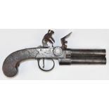 Wiggin of London double barrelled over and under flintlock pocket pistol with named lock, engraved