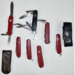 Seven various Swiss Army knives, two with eight blades/tools, longest blade 7cm. PLEASE NOTE ALL