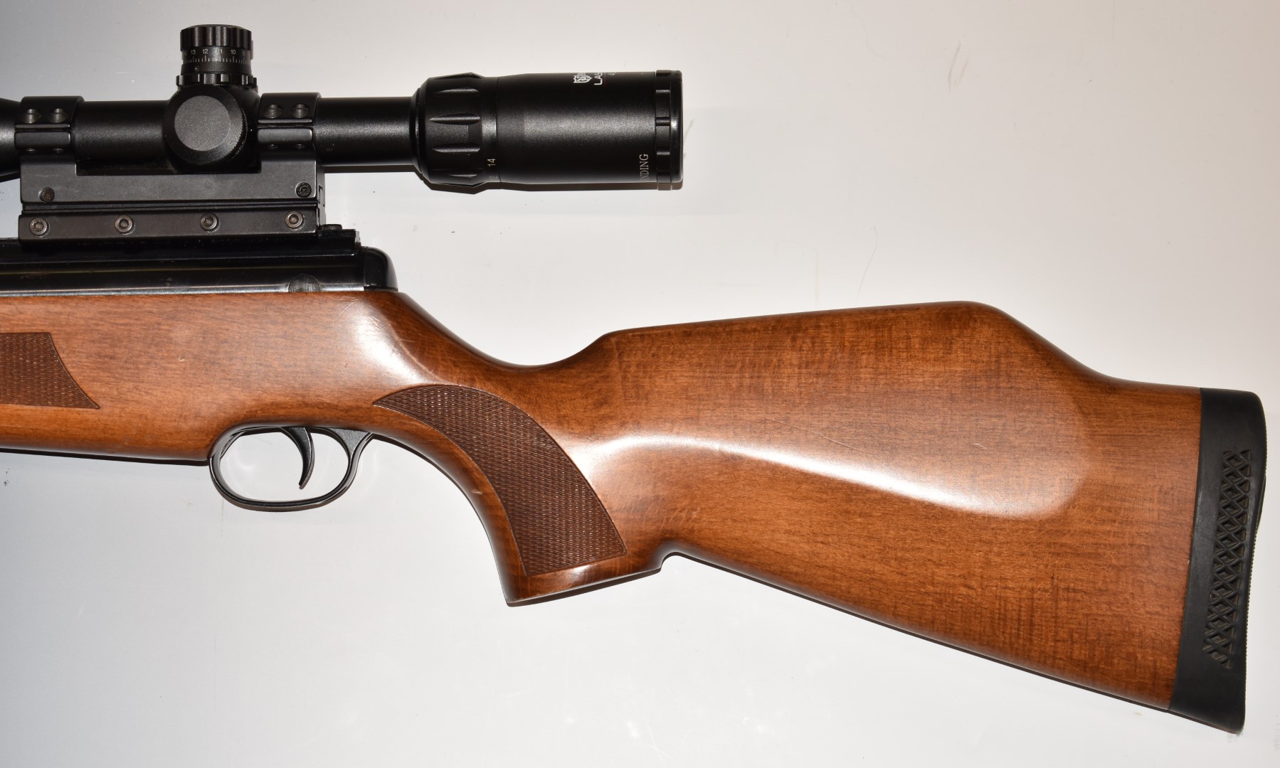 BSA .22 air rifle with chequered semi-pistol grip and forend, raised cheek piece, sound moderator - Image 7 of 10