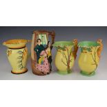 Four Art Deco Burleigh Ware jugs including a pair with squirrel handles and a 'Sally in our Alley'