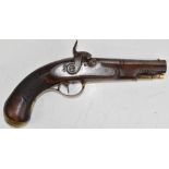 Unnamed percussion converted from flintlock hammer action coat pistol with engraved brass trigger