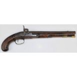 John Gibson percussion converted from flintlock hammer action pistol with named and line engraved