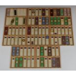 Cabinet of 89 mainly Victorian microscope slides, mostly annotated including Woody Bay, Weymouth and