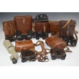 Six pair of binoculars to include USI Decalite 10x50, Wray, Ross Stepvue 8x30, Ross patent