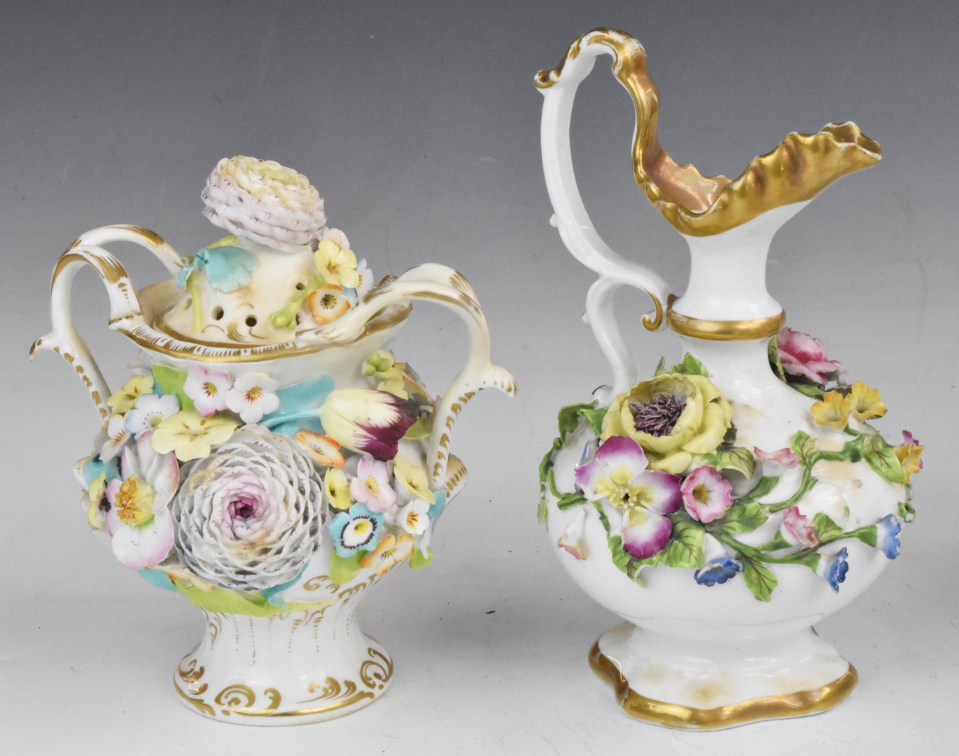 19thC teapot and underplate, Coalbrookdale ewer and covered twin handled vase, and a set of five - Bild 2 aus 6