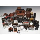 Collectable cameras and accessories including Ensign Cameo folding camera, Purma Special, Cosmic 35,