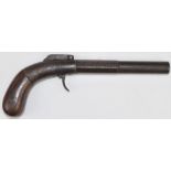 Allen & Thurber type percussion bar hammer action pistol with engraved lock, shaped wooden grips and