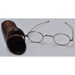 Cased pair of vintage gold plated spectacles, the case marked Frank Gould, Birmingham