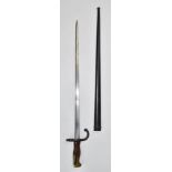 French 1879 pattern gras bayonet with T shaped single edged 52cm blade and metal scabbard. PLEASE