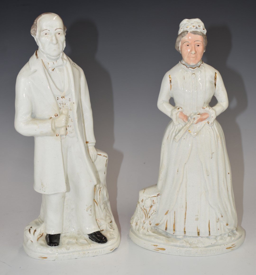 Pair of 19thC Staffordshire figures of Mr and Mrs Gladstone, H29cm
