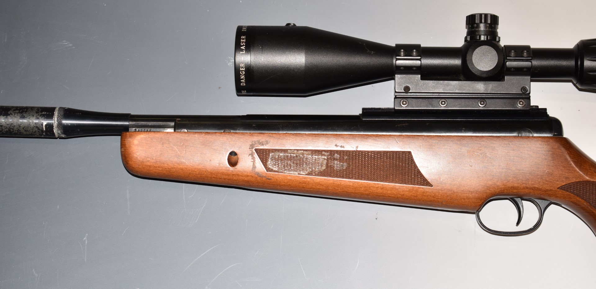 BSA .22 air rifle with chequered semi-pistol grip and forend, raised cheek piece, sound moderator - Image 8 of 10