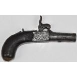 Shakespear of Burton percussion hammer action pocket pistol with named locks, engraved hammer,