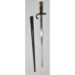 French 1879 pattern gras bayonet with T shaped single edged 52cm blade and metal scabbard. PLEASE