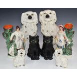 Four pairs of Staffordshire / pottery figures including cats marked 1088 to base, spill vases etc,