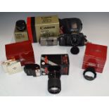 Canon T50 35mm SLR camera outfit including camera, fitted with Sigma 28mm 1:2.8 lens, Canon 50mm 1: