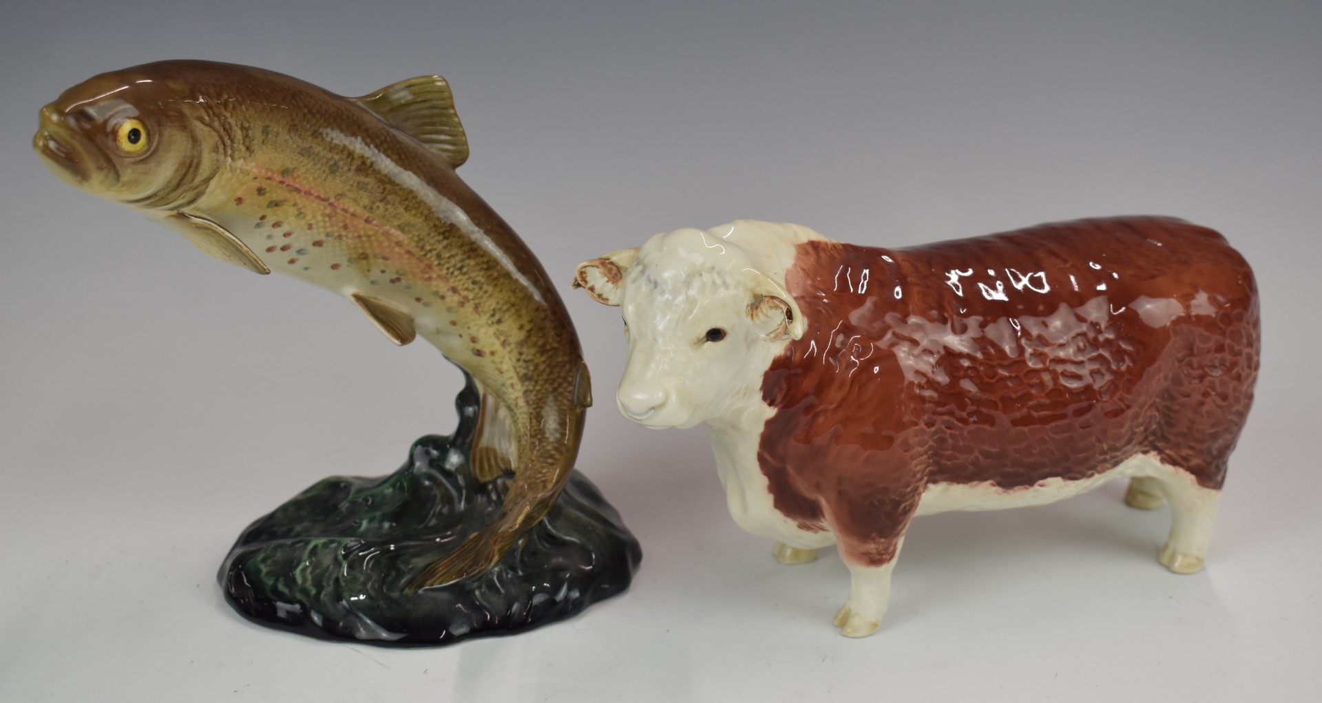 Beswick first version Hereford bull Champion of Champions and a Beswick trout model 1032, tallest
