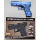 HFC 6mm spring powered airsoft pistol with synthetic body, NVSN, in original box with instructions.