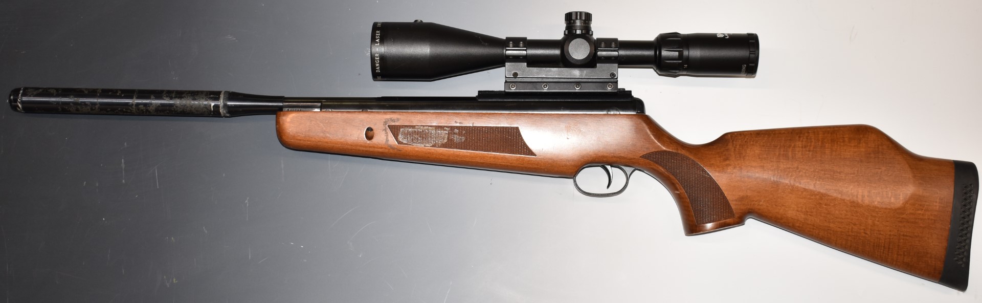 BSA .22 air rifle with chequered semi-pistol grip and forend, raised cheek piece, sound moderator - Image 6 of 10