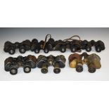 Fifteen pairs of vintage binoculars to include Ross of London, Sands Hunter, Grandor Paris, Wray and