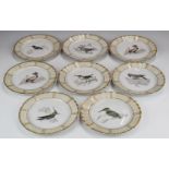 Eight Bernardaud & Company Limoges, cabinet plates hand decorated with birds, diameter 19cm
