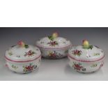 Three Spode tureens decorated in the Marlborough Sprays pattern, tallest 15cm