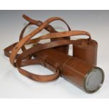 Broadhurst Clarkson & Co. Ltd, leather bound brass three draw telescope, length when retracted 29cm
