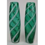 A pair of Hans Geismar Italian art glass vases with white twist decoration and original paper