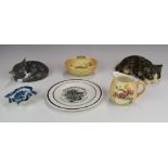 Collectable ceramics comprising Copenhagen and Winstanley cats, Royal Worcester blush ivory jug