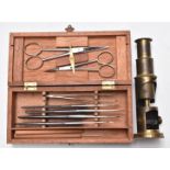 Cased Griffin & Tatlock surgeon's travelling set including scalpels, scissors and tweezers, together