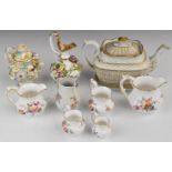 19thC teapot and underplate, Coalbrookdale ewer and covered twin handled vase, and a set of five