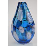 Murano style glass vase with aventurine and stylized shell decoration on blue ground, 34 cm tall.