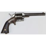 Smith & Wesson or Allen type .28 six-shot single action revolver with sheath trigger, wooden grips