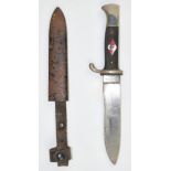 WW2 German Third Reich Nazi Hitler Youth dagger, stamped AES RZM M7/85 to ricasso, with 15.5cm