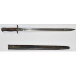 British WW1 1907 bayonet with wooden grips, clear stamps to ricasso, 43cm fullered blade and