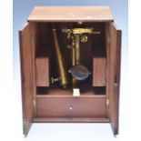 John Davis Derby 19thC brass microscope in mahogany case with two cases of slides and accessories