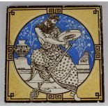 Minton Aesthetic Movement large tile with figural decoration, 20.5 x 20cm