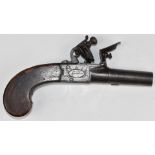 Twigg of London flintlock pocket pistol with named and engraved locks, folding trigger, shaped