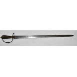 Continental short/court sword with fixed wooden handle and 60cm long fullered blade engraved with