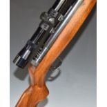 Webley Mark 3 .22 under-lever air rifle with named plaque inset to the stock, semi-pistol grip,