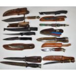 Fourteen hunting/sheath knives including Pat Mitchell, Jack Pyke, Brusletto and Rawson Brothers