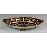 Royal Crown Derby Imari twin handled footed oval dish decorated in the 1128 pattern, 30 x 21cm