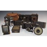 Collectable vintage cameras and accessories to include Salex, Contessa, Kodak and Ensign folding