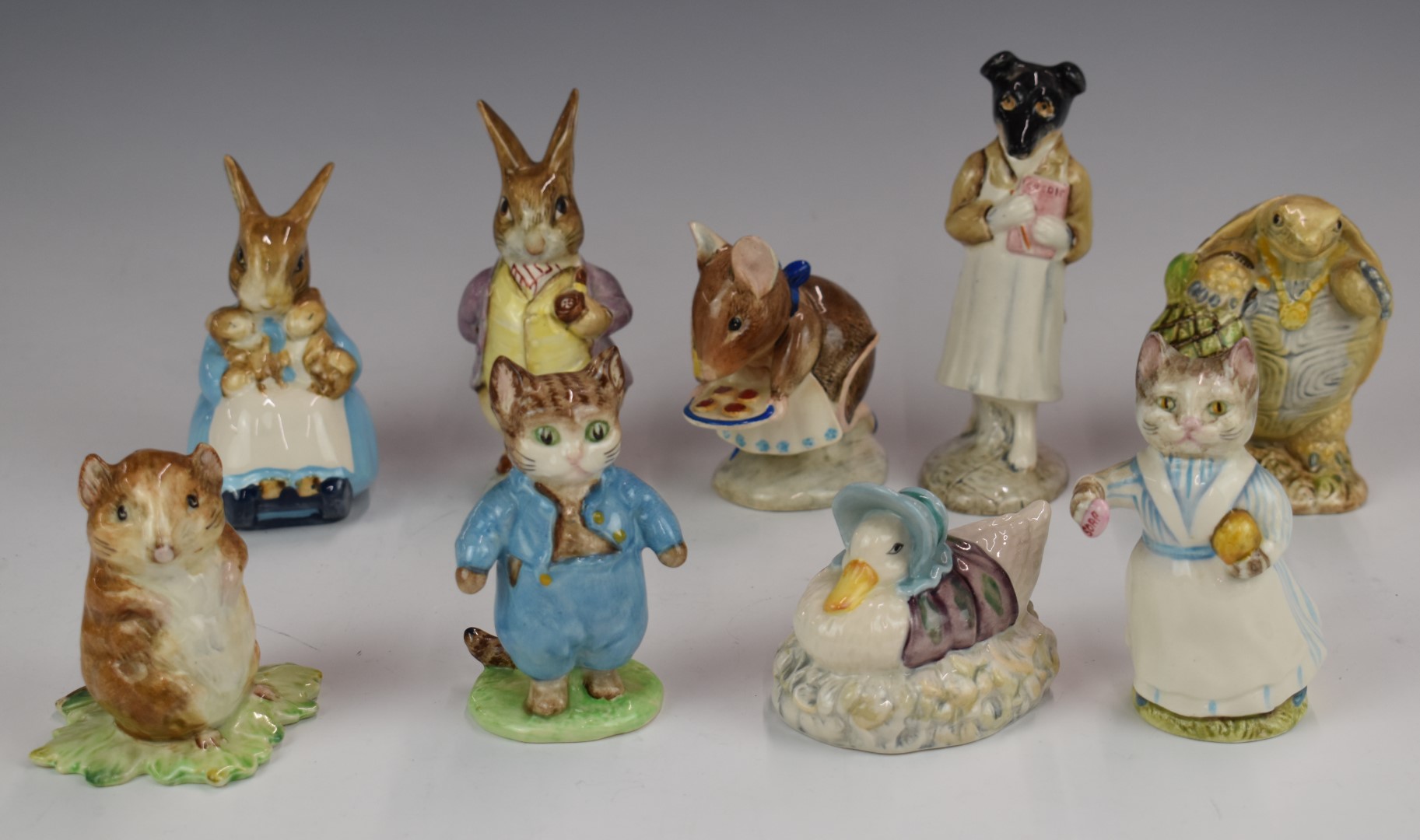 Nine Beswick Beatrix Potter figures to include Pickles and Mr Alderman Ptolomy, tallest 11cm