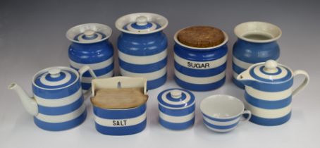 Collection of T G Green and other Cornishware, mostly green stamps, including biscuits, oil and