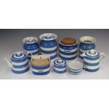 Collection of T G Green and other Cornishware, mostly green stamps, including biscuits, oil and