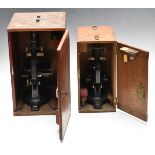 Two cased Hearson London microscopes, height of taller case 38cm