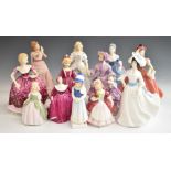 Twelve Wedgwood, Royal Doulton and Coalport figures including Lucy, Margaret and Laura, tallest