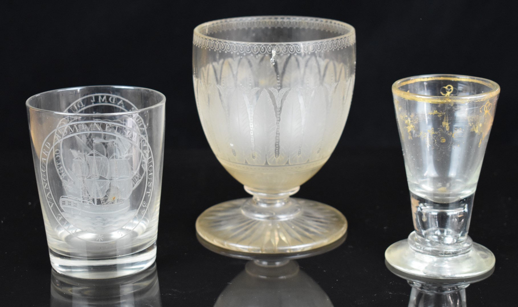 Eight 18thC and later drinking glasses including etched and gilded examples, rummers, flash overlaid - Bild 5 aus 5