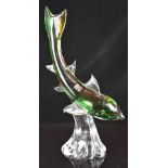 Rubelli Murano Italian glass sculpture depicting a dolphin riding a wave, with original label, 47.